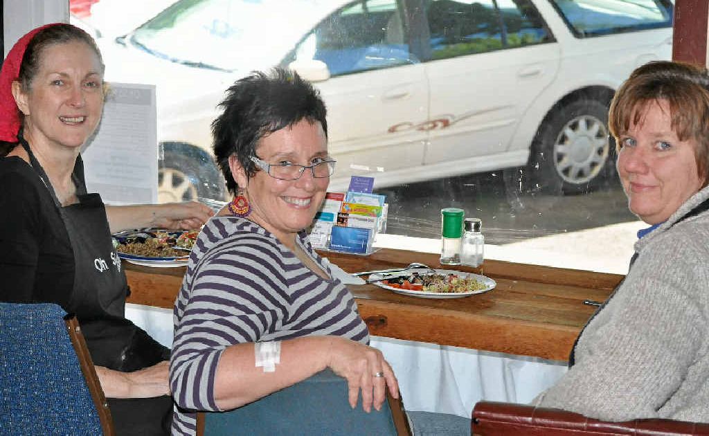 Oh So Natural owner Rhonda McCarthy, with staff Sue York and Ann Hill, enjoy lunch with a view yesterday. Oh So Natural owner Rhonda McCarthy, with staff Sue York and Ann Hill, enjoy lunch with a view yesterday.